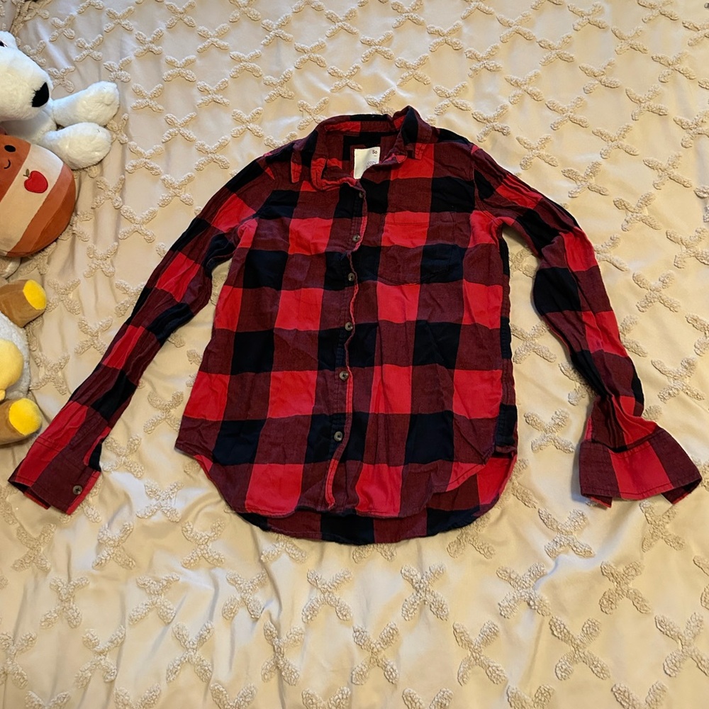 So Cozy shirt XS black and red pajama button up shirt